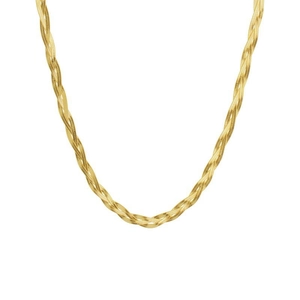 Three-layer gold herringbone choker necklace with vintage intertwined snake chain design