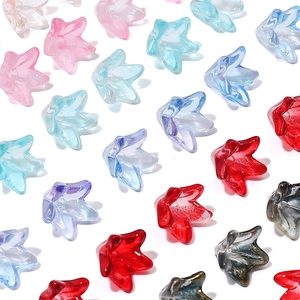 Colorful glass lily flower beads for DIY jewelry making in various transparent shades