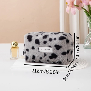 Plush leopard print octagonal makeup bag for travel storage with Love Youth label