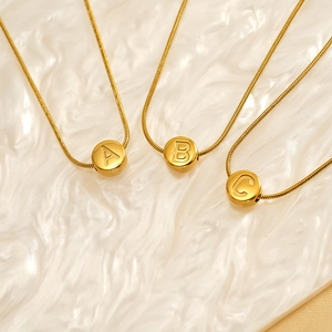 Initial Letter Pendant Necklace Gold Plated 304 Stainless Steel Round Alphabet Slide Charm Snake Chain Jewelry For Women