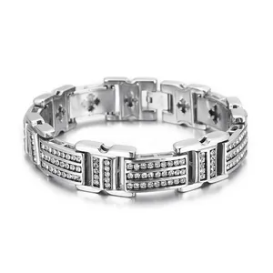 Bracelet pour homme en plaqué or 18 carats avec zircons et détails de croix