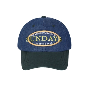 Navy denim and black baseball cap with Sunday embroidery in American vintage style