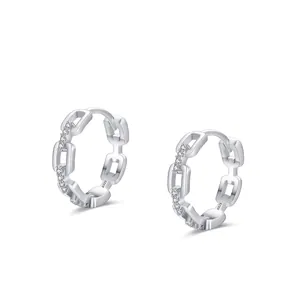 925 Sterling Silver Chain Hoop Earrings for Women Minimalist Micro Inlaid Rhinestone Elegant Daily Fashion Jewelry Gift
