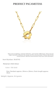Macro detail of 925 sterling silver flower pendant necklace with OT clasp and paperclip chain