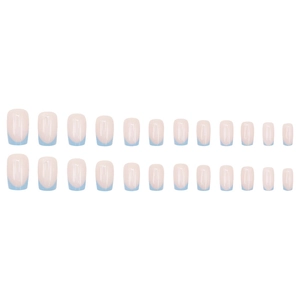 French blue tipped press-on nails with a soft nude pink base in various sizes