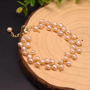 Freshwater Pearl Bracelet Gold Plated Copper Baroque Style Handmade Multilayer Jewelry Bangle For Women Gift