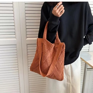 Orange knitted shoulder bag with large capacity for women casual autumn college style