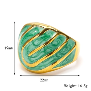 French retro gold-plated irregular enamel ring with green marble texture and 18k finish