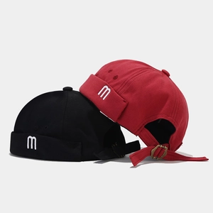 Adjustable retro docker caps in red and black with stylish m letter embroidery