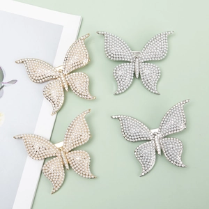 Large Butterfly Hair Clip Zinc Alloy Faux Artificial Pearl Rhinestone Elegant Spring Barrette For Women Girls