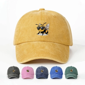 Washed Cotton Baseballkappe Cartoon Biene Sonnenbrille Stickerei Vintage Verstellbar Dad Hat Lässig Sonnenschutz Damen Herren
