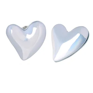 Minimalist Titanium Steel Heart Stud Earrings For Women Elegant High Gloss Iridescent Resin Heart Earrings Fashion Jewelry