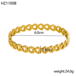 Detailed view of golden hollow heart-shaped bracelet with 6.0cm diameter and 0.8cm width