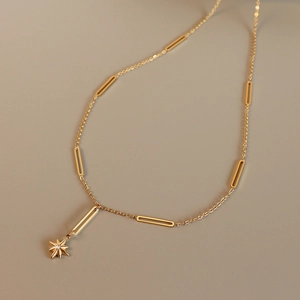 Octagram Star Pendant Necklace Titanium Steel 18K Gold Plated Zircon Y Shape Chain Elegant Jewelry For Women