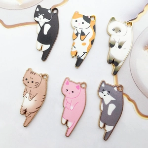 Cartoon Cat Charms Alloy Enamel Animal Pendants For DIY Jewelry Making Earrings Necklace Accessories