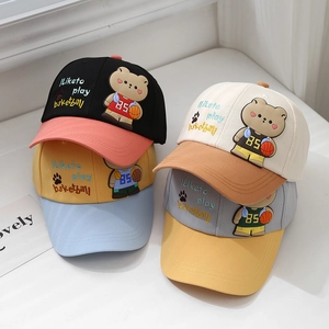 Kids Baseball Cap Cartoon Bear Basketball Embroidery Sun Hat For Boys Girls Adjustable Cotton Polyester Blend Outdoor Sport Cap