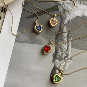 Heart Pendant Necklace Gold Plated Titanium Steel Snake Bone Chain Brass Micro Pave Zircon Elegant Jewelry For Women