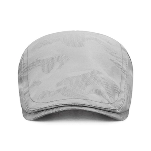 Breathable grey camo flat cap for sun protection with mesh texture for men and women