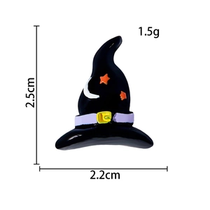 Detail view of resin black wizard hat charm with size dimensions and 1.5g weight