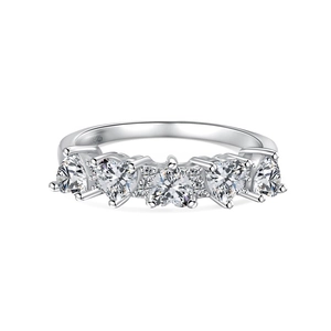 Bague luxueuse en argent sterling S925 avec pierres de zircone en forme de cœur symétriques