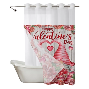 Waterproof waffle shower curtain with Valentines Day gnomes and red heart pattern