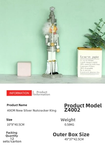 Detail of 40cm silver glitter nutcracker king statue with white feathers and scepter decor
