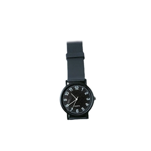 Minimalist quartz watch with black round dial and silicone strap for students
