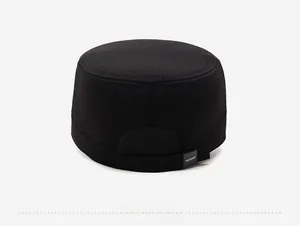 Rear view of black thermal cadet cap for men with narason logo and thick wool fabric