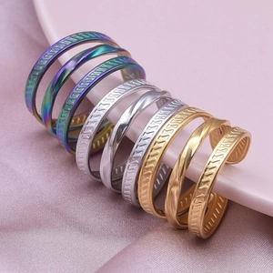 Geometric Multi Layer Ring Stainless Steel Minimalist Adjustable Open Ring Chevron Textured Trendy Jewelry For Women Men