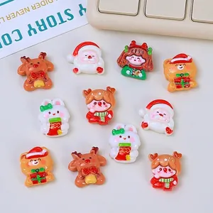 Mini Christmas Resin Flatback Cabochons Cartoon Santa Reindeer Bear For DIY Hair Clips Phone Case Jewelry Making Cute
