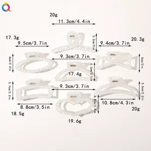 Detailed size guide for Korean transparent hair claws with weight and dimensions in cm/in