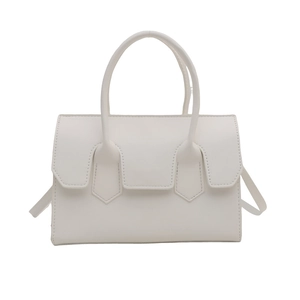Minimalist white faux leather handbag with top handles and detachable shoulder strap