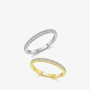 Bague Éternité En Argent Sterling 925 Entièrement Pavée Zircone Bijoux De Luxe Minimalistes Empilables Pour Femmes