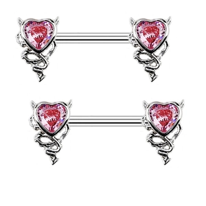 Anillos de piercing en acero inoxidable con corazón rosa y cuernos de diablo