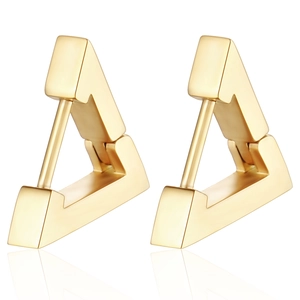 Minimalist golden geometric triangle hoop earrings with a matte metallic finish for women