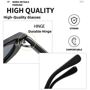 Detailed view of high-quality metal hinges on black cat-eye sunglasses frames