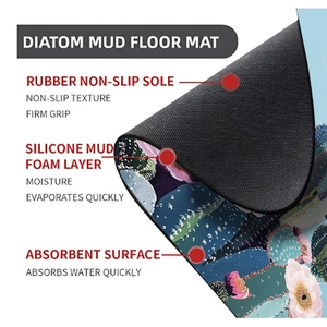 Detail view of multi-layer diatom mud bath mat with cactus print and non-slip rubber base