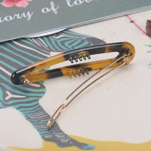Detail of tortoiseshell acetate oval hair clip with golden metal teeth for secure grip