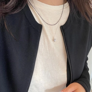 Minimalist 925 sterling silver layered smile necklace with black bead chain for women