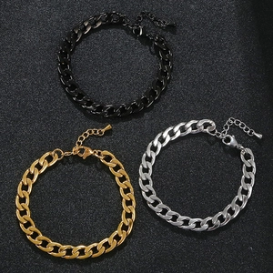 Minimalist Fashion Stainless Steel Thick Flat Curb Cuban Link Chain Bracelet With Lobster Clasp For Men Women