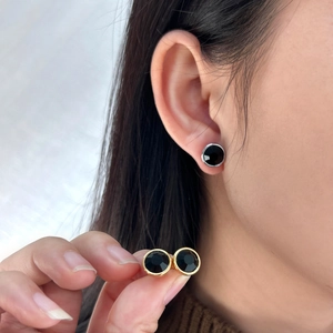 French Vintage Stainless Steel Round Rhinestone Stud Earrings For Women Gold Silver Plated Geometric Jewelry Daily Accessories