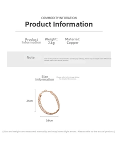 Detail showing dimensions of rose gold twisted chain bracelet with cubic zirconia