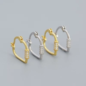 S925 sterling silver heart hoop earrings with pavé cubic zirconia in gold and silver