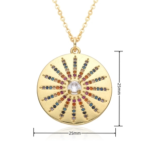 Close-up of a 25mm gold hip hop peace pendant featuring colorful zircon micro-inlay