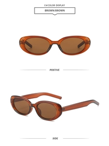 Detail view of oval tortoise shell sunglasses with C4 brown frames and tinted lenses