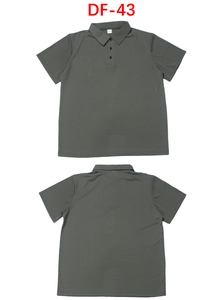 Detail view of dark grey mesh seersucker waffle knit polo shirt with front and back angles