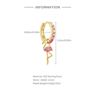 Details zu Größe und Material der vergoldeten Flamingo-Ohrringe aus 925 Silber mit Zirkonia