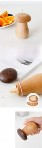 Close-up of mushroom toothpick holder with silicone seal and wooden texture detail