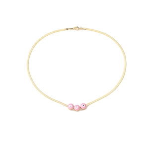 Collier œil maléfique doré avec perles en émail rose sur une chaîne serpent à fermoir