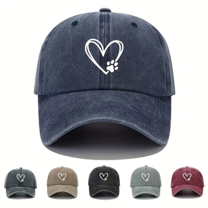 Washed Cotton Baseball Cap Vintage Heart Paw Print Breathable Sunshade Hat For Men Women Casual Outdoor Sports Adjustable